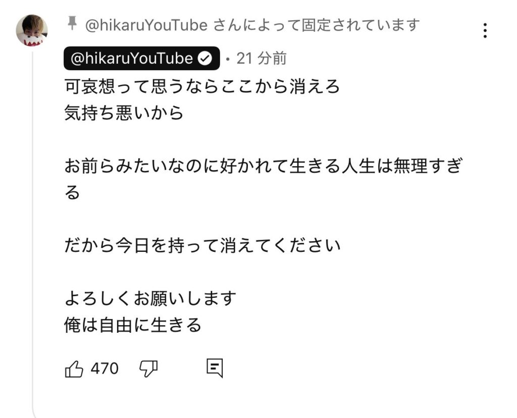 ヒカルのファンへのコメント